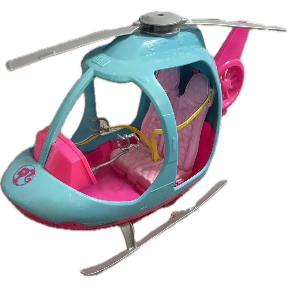Barbie Travel Helicopter Blue Pink Two-Seater Toy Vehicle with Spinning Rotor